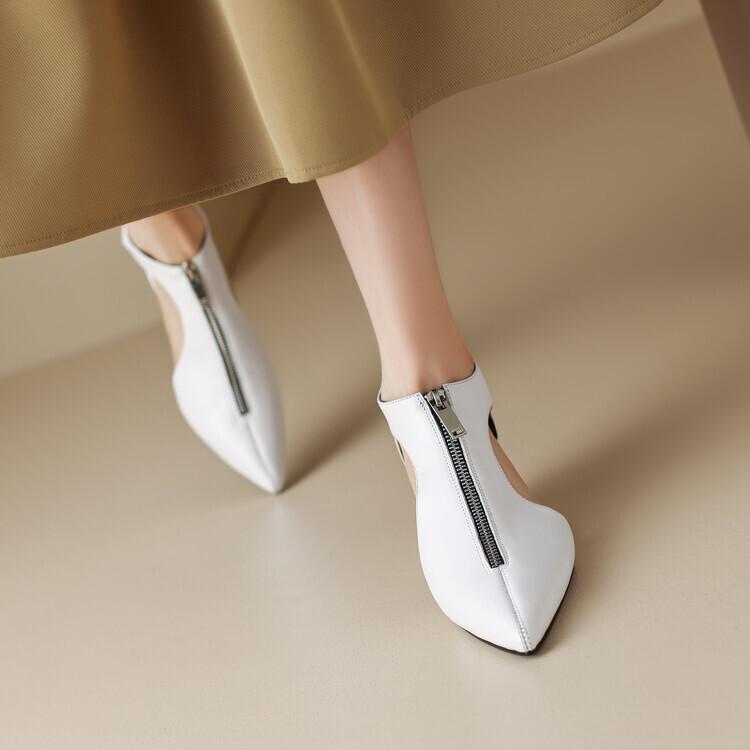 サマーブーツ レディース 本革 レザー ポインテッドトゥ とんがりトゥ フロントジッパー ファスナー 牛革 欧米風 おしゃれ 上質 シューズ 靴 ブラック ホワイト 女性用