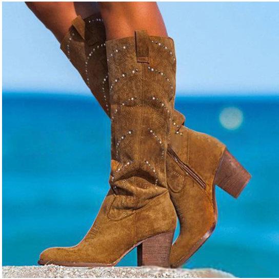 ジョッキーブーツ レディース 大きいサイズ 秋冬 スエード調 ラインストーン サイドジップ ロング丈 ニ..