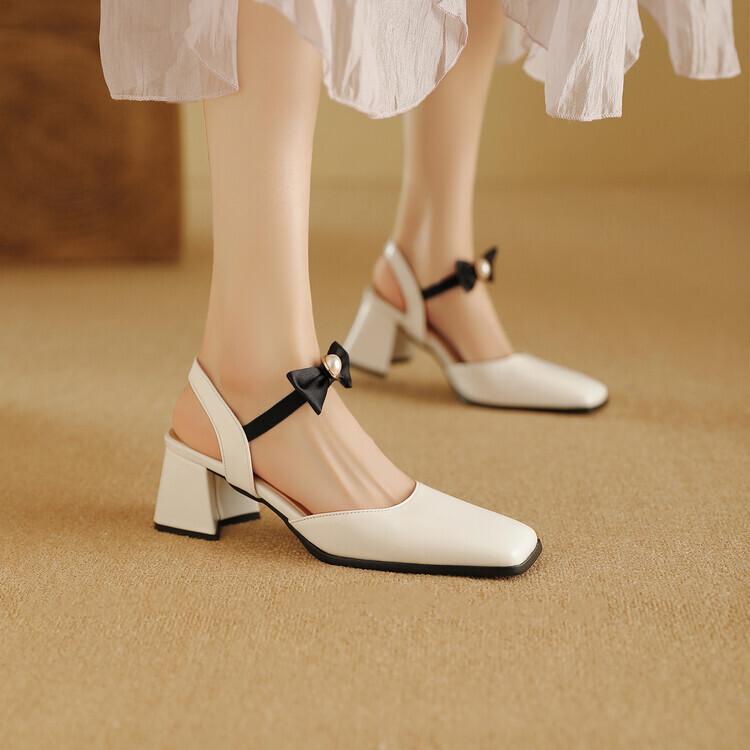 サンダル レディース つま先カバー スクエアトゥ ローヒール チャンキーヒール フレンチ エレガント フェミニン 上品 合成皮革 春夏 スカートコーデ お出かけ デート 普段使い アイボリー系 ホワイト