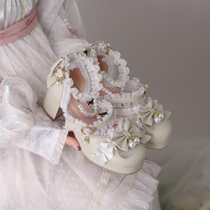 サンダル 女の子 キッズ ガールズ ロリータ プリンセス 太ヒール チャンキーヒール ストラップ リボン ..