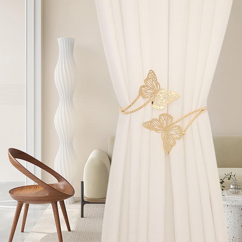 カーテンタッセル マグネット式 蝶々 金属製 穴開け不要 ヨーロピアン 高級感 上品 シンプル カーテン留め おしゃれ インテリア ゴールド シルバー リビング 寝室