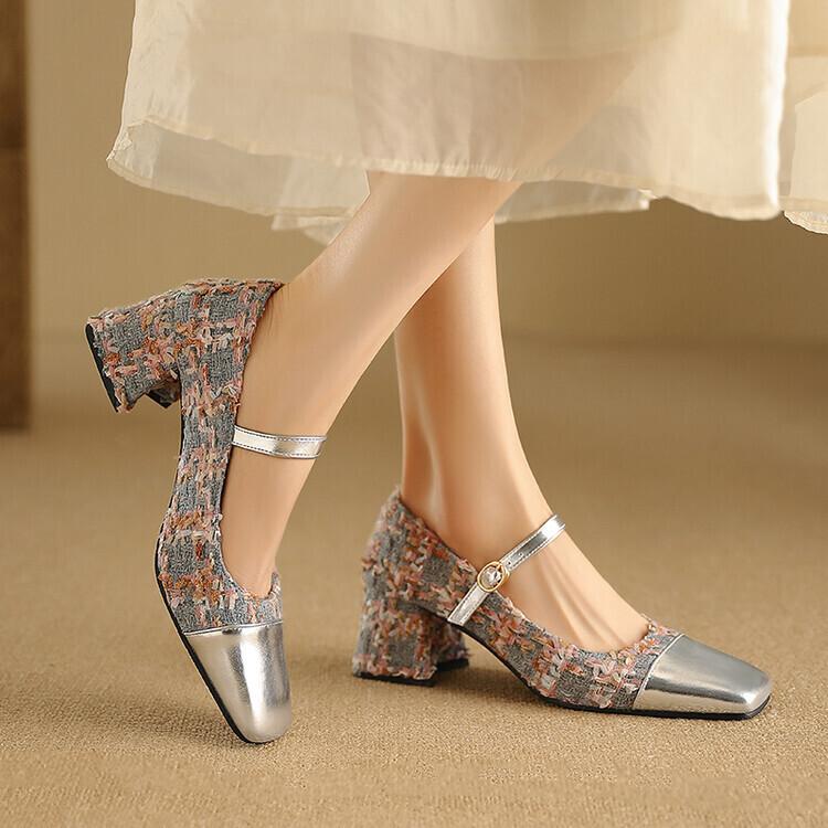 パンプス レディース メリージェーンシューズ プリンセス風 スパンコール グリッター 浅履き スクエア..