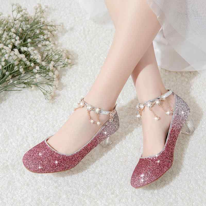 シューズ キッズ 女の子 プリンセス ドレスシューズ 発表会 演奏会 フォーマル ヒール ラインストーン ..