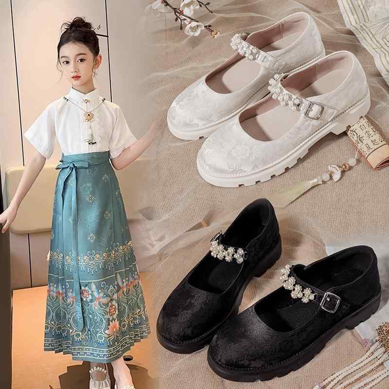 プリンセスシューズ 女の子 子供 女の子 キッズ 漢服風 メリージェーン 中国風 古典風 ラインストーン ..