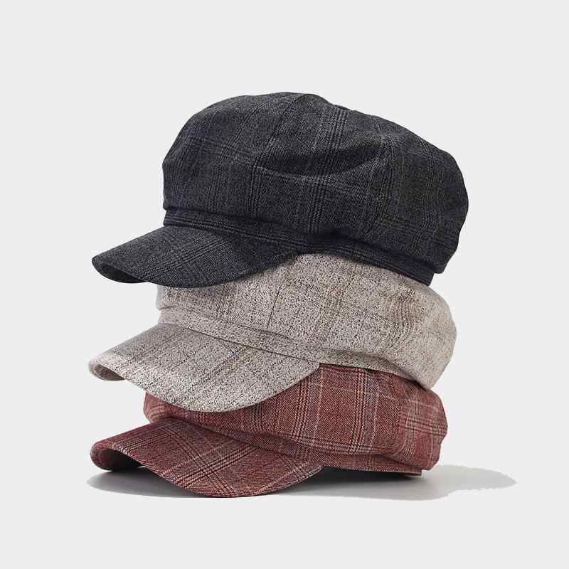 キャスケット レディース ブリティッシュ レトロ チェック柄 ショートブリム 防風 UVカット カジュアル..