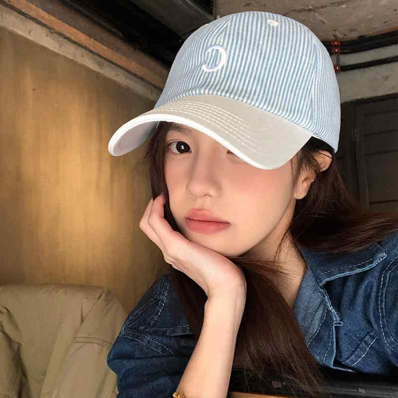キャップ レディース 韓国 カジュアル ストライプ柄 刺繍 小顔効果 UVカット 日焼け対策 通気性 コットン 春夏 おしゃれ 万能 ワイドブリム