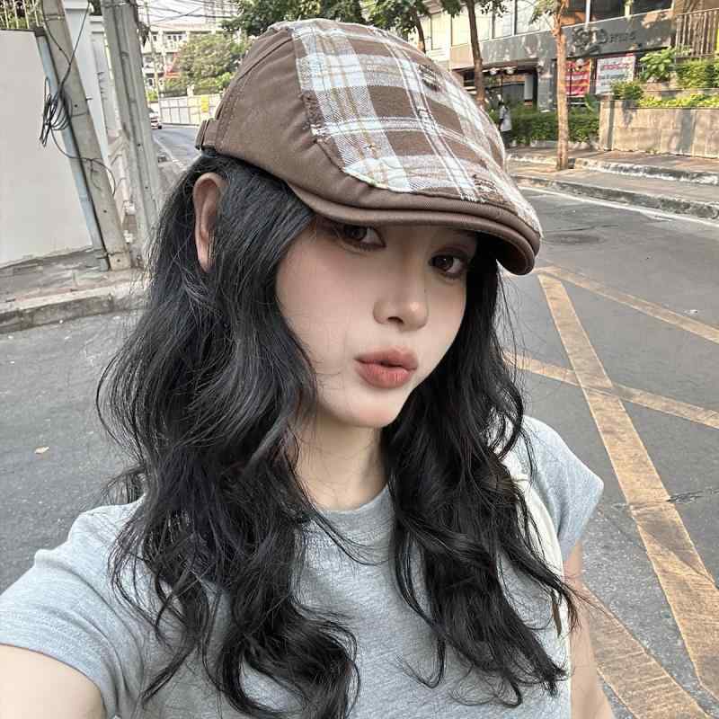 ベレー帽 レディース レトロ ダメージ加工 チェック柄 ハンチング帽 春夏 カジュアル アクリル 日よけ ..