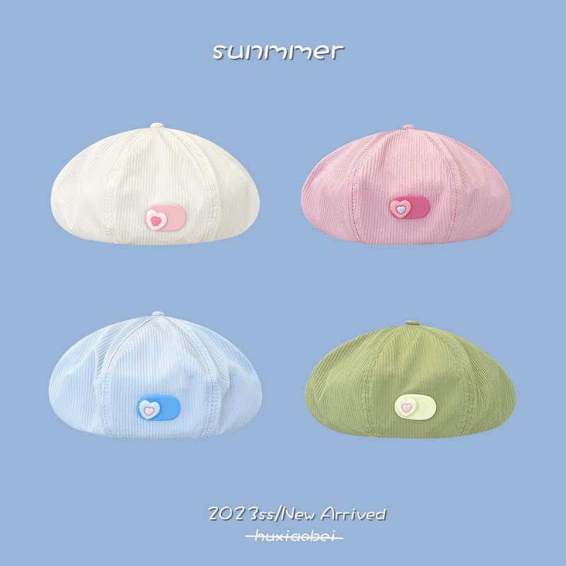 ベレー帽 レディース かわいい 甘め さわやか ハート 薄手 春夏 お出かけ レジャー 旅行 マカロンカラ..