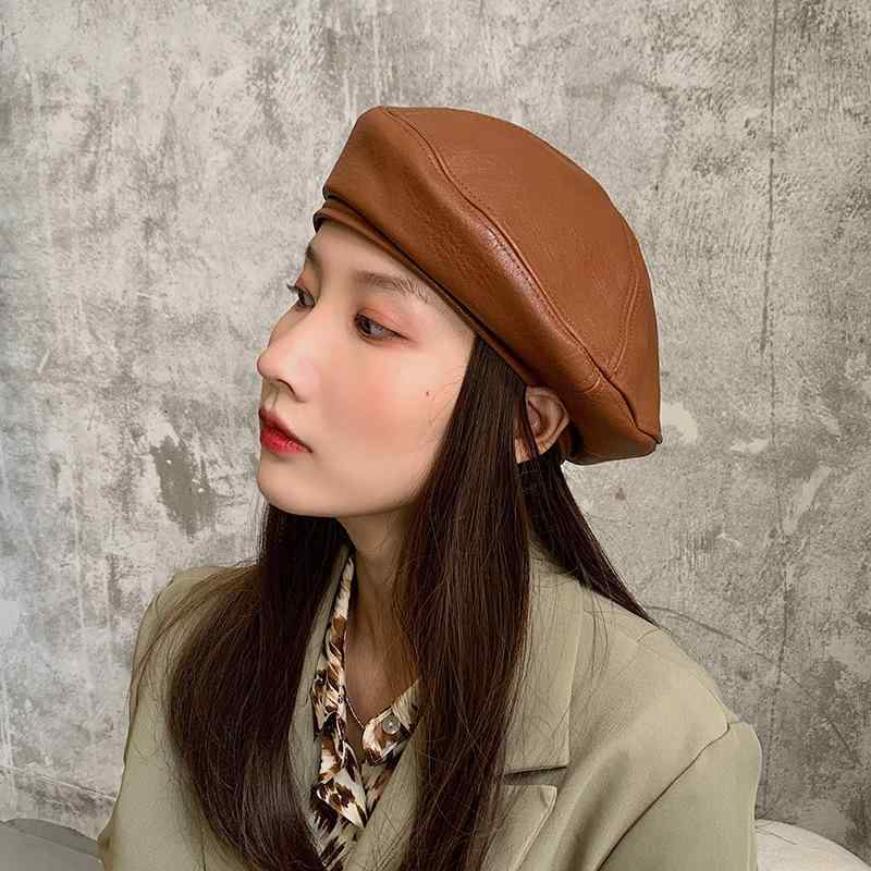 ベレー帽 レディース 女性用 秋冬 PUレザー 合成皮革 レトロ クラシック ブリティッシュスタイル カジュアル 画家帽 保温 防寒 小顔効果 ブラック ブラウン ベージュ チョコレート 着回し 万能 お洒落
