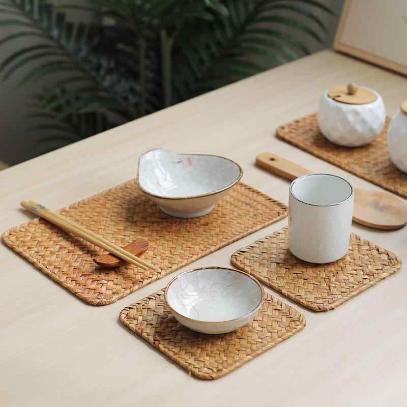 ランチョンマット プレースマット 家庭用 食卓 シーグラス編み 素材 断熱 耐熱 滑り止め レトロ 中華風 アジアン コースター ティーマット テーブルウェア シンプル