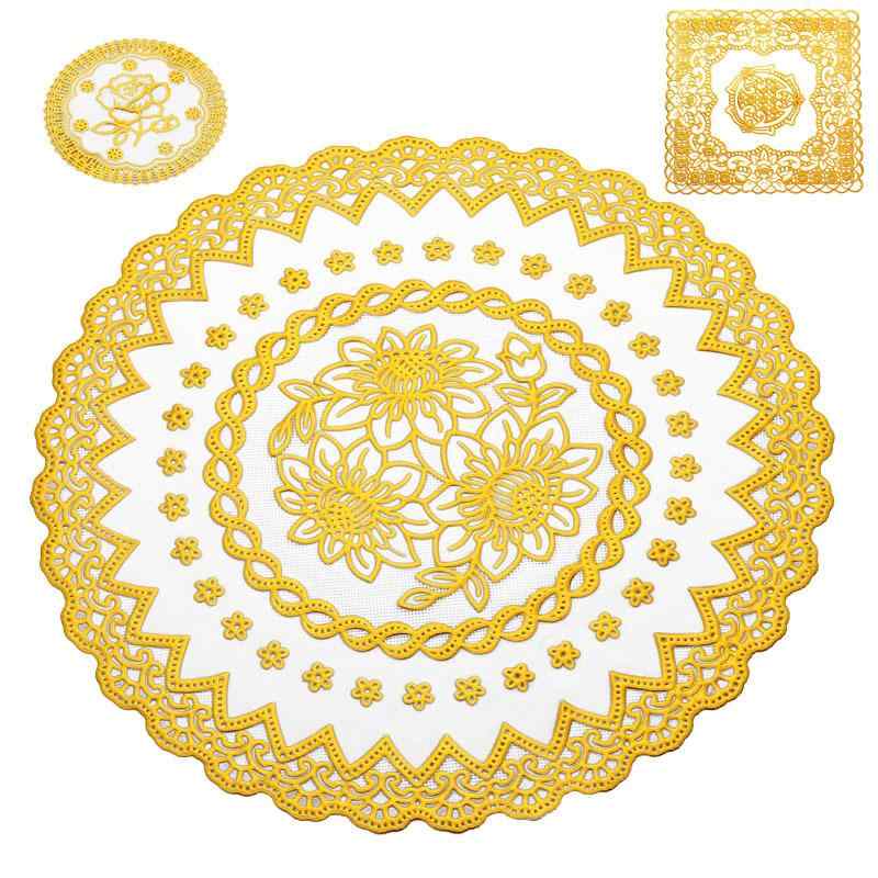 ランチョンマット 円形 PVC 箔押し ゴールドプリント 多サイズ 花柄 テーブルマット プレイスマット ティーマット 灰皿マット 食卓 デコレーション 高級感 エレガント
