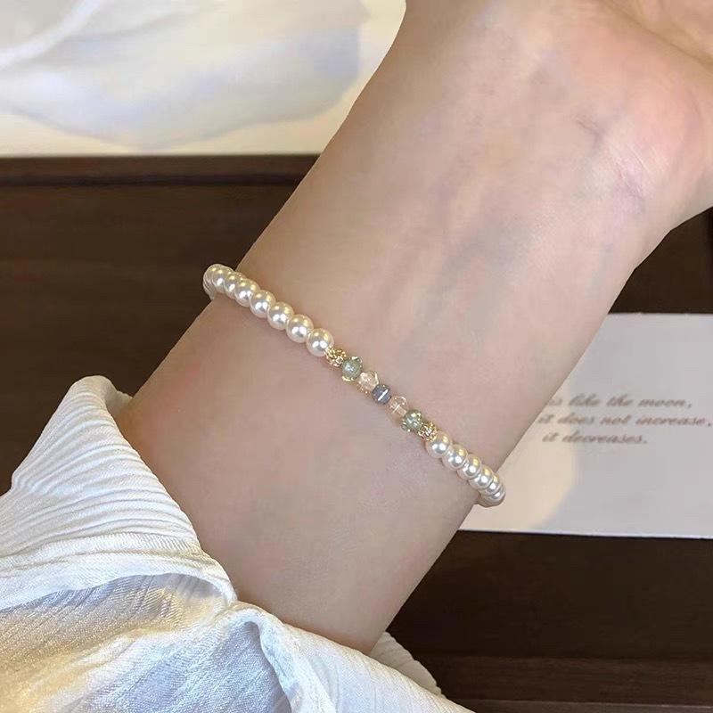 ブレスレット カラフル ビーズ パール パール シンプル 上品 エレガント 華奢 個性的 高見え 韓国ファッション アクセサリー 普段使い お出かけ 春夏