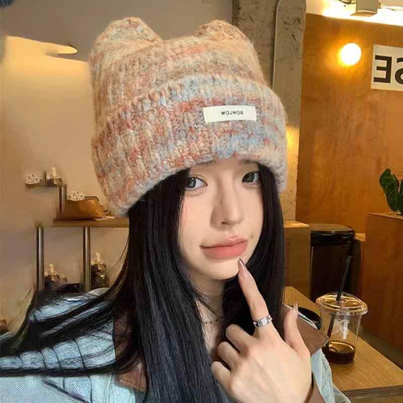 ニット帽 レディース かわいい 猫耳 冬用 保温 防寒 ウール 毛糸 モネ風 星空カラー グラデーション お..