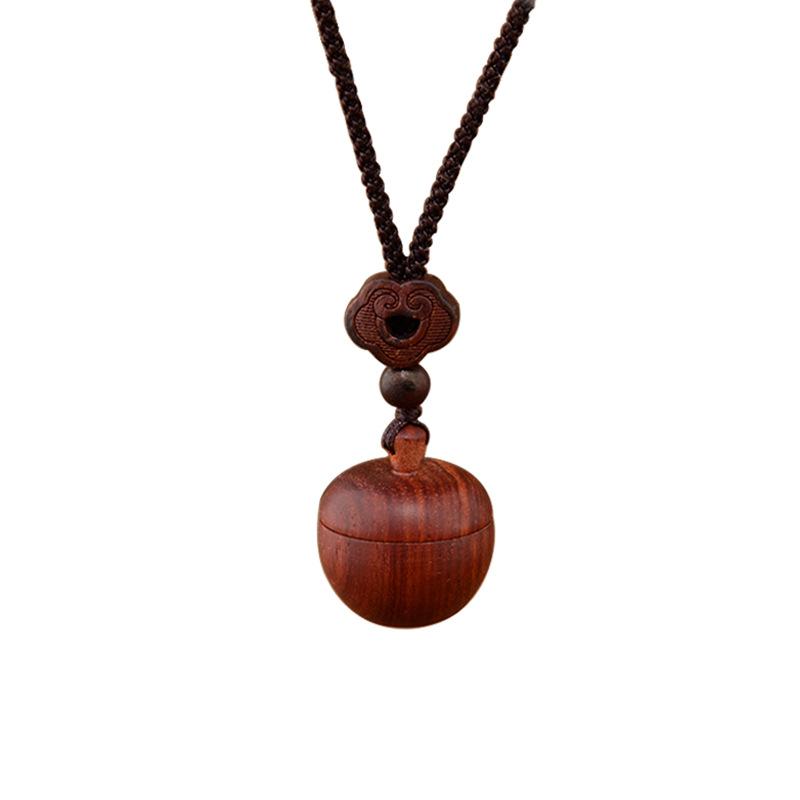 ネックレス 男女兼用 レトロ エスニック風 紅檀 緑檀 リンゴ アップル型 木製 開閉式 ロケットペンダント コットンロープ 長さ調節可能 カジュアル デイリーユース