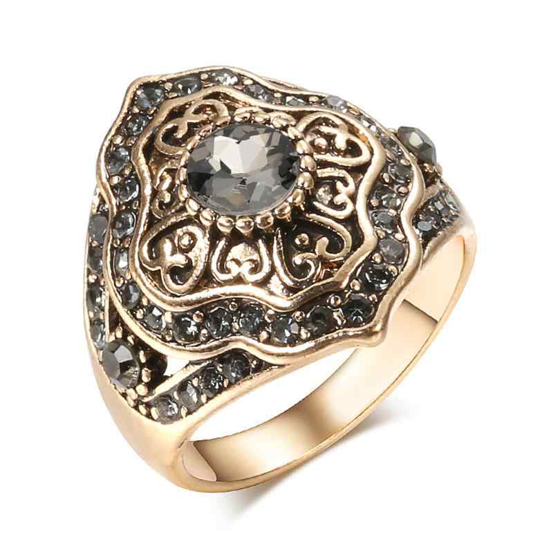 指輪 レディース 女性用 欧米風 レトロ アンティーク 花 フラワーモチーフ グレー ジルコニア クリスタ..