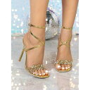 サンダル レディース ゴールド ラインストーン ピンヒール 超ハイヒール ワンストラップ スクエアトゥ 本革 切り替え エレガント ビーチ リゾート 春夏