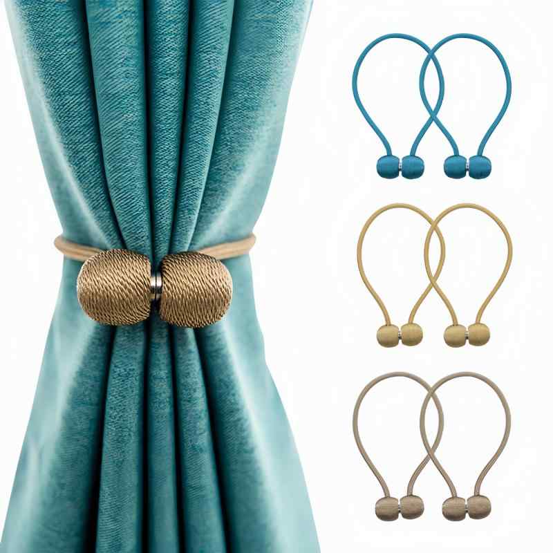 カーテン タッセル マグネット式 留め具 おしゃれ 窓飾り 合成繊維 モダン シンプル ブラック アイボリー ワインレッド シャンパン