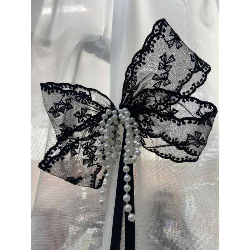 カーテンタッセル フレンチアンティーク レース パール 蝶々リボン かわいい おしゃれ エレガント 窓辺装飾 インテリア カーテン留め具 ブラック ホワイト ベージュ モノトーン シック