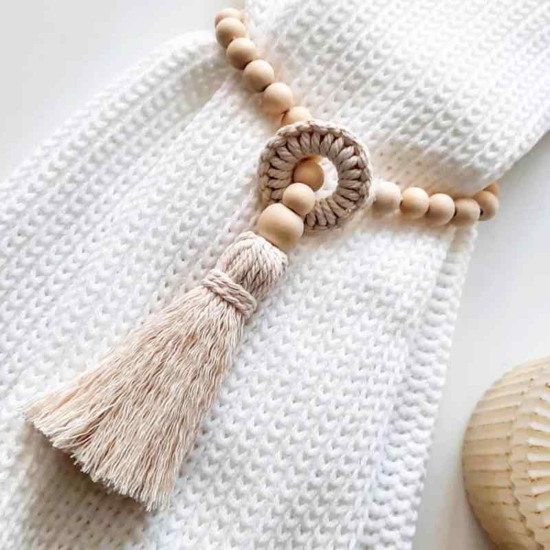 カーテンタッセル 2本セット 欧米風 ヨーロピアン おしゃれ 装飾 タッセル 房飾り 木製ビーズ ウッドビーズ 綿 コットン ロープ カーテン留め ホルダー リビング 寝室 窓辺 インテリア