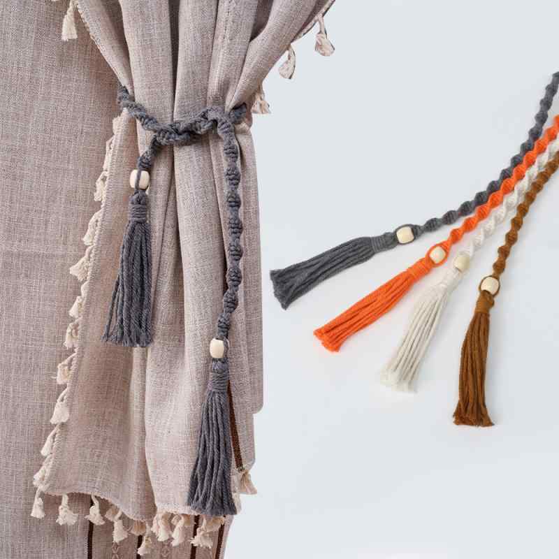 カーテンタッセル ボヘミアン フリンジ 手編み ハンドメイド タイバック リビングルーム 寝室 カーテン留め コットン 綿素材 北欧風 白 オレンジ グレー ブラウン