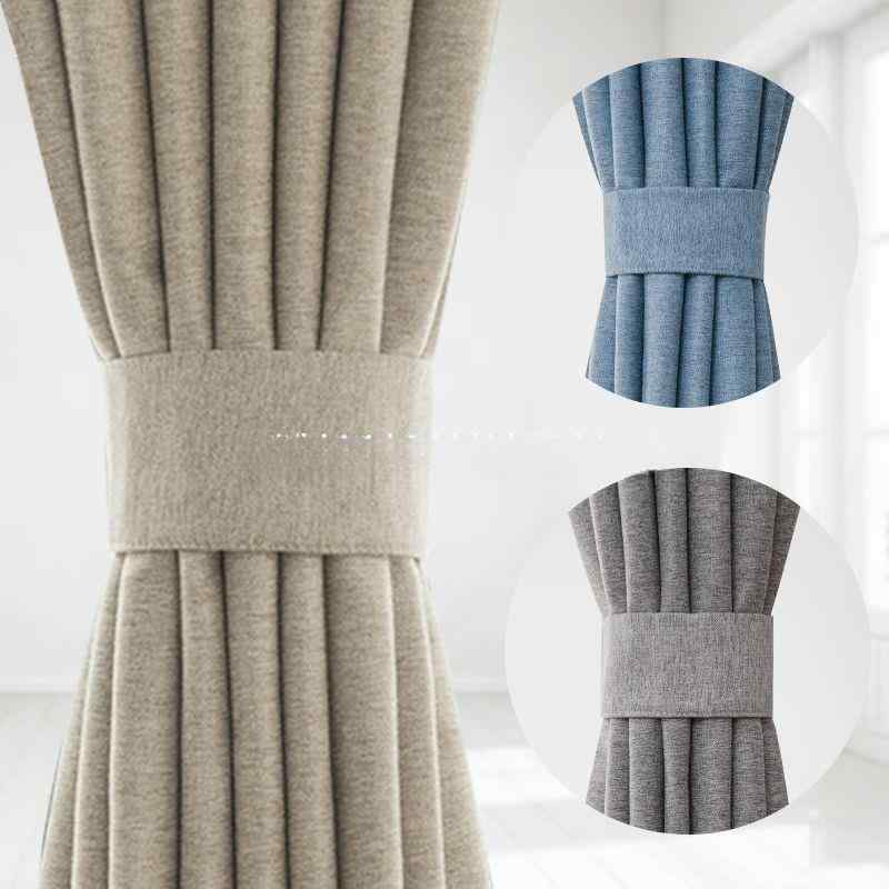 窓用カーテン タッセル シンプル モダン コットンリネン 綿麻 マジックテープ 固定バンド リビング 寝室 インテリア 束ねる留め具