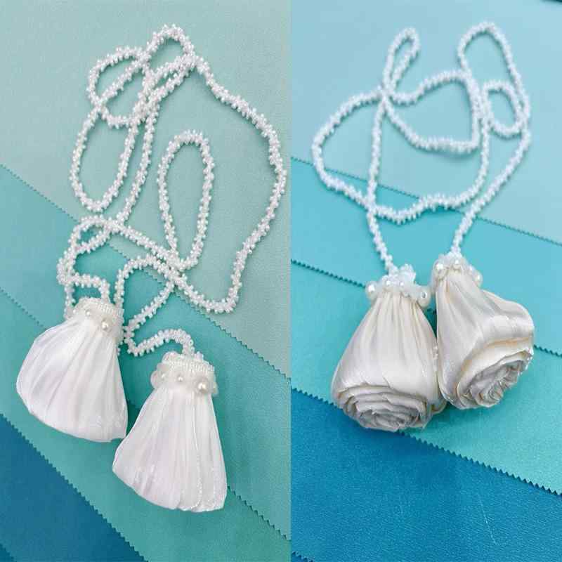 カーテンタッセル ローズ バラ 花 レースカーテン用 装飾 ファブリック モダン シンプル エレガント リビング 部屋の飾り ホワイト シャンパンベージュ 2個セット