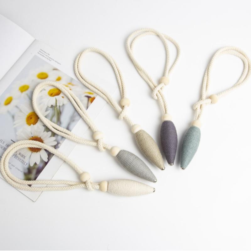 カーテンタッセル シンプル モダン 北欧風 コットンロープ 編み込み 長さ調節可能 クリームカラー 淡色系 綿麻 リビング 寝室 窓装飾 ブラウン オフホワイト グレー ナチュラル ブルー