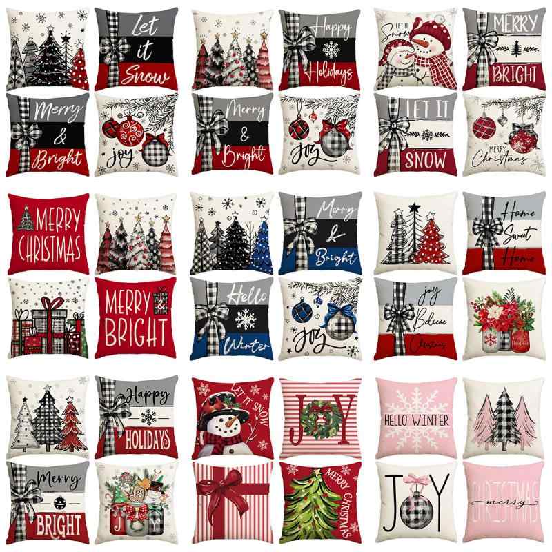 クッションカバー クリスマス柄 クリスマスツリー 雪だるま 北欧 ポリエステル ソファ リビング 装飾 ..