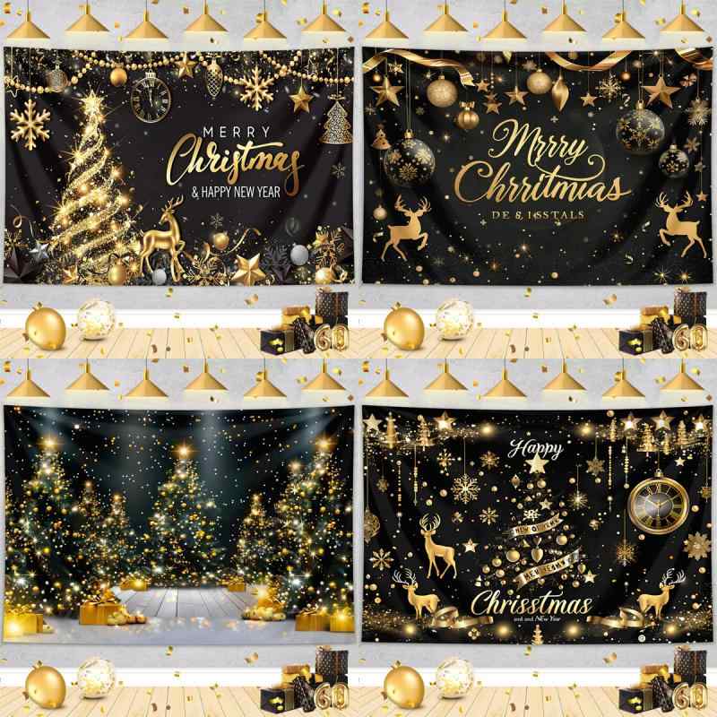 タペストリー クリスマスツリー ブラック ゴールド 北欧風 背景布 イベント装飾 壁掛けポスター リビング 寝室 パーティー 店舗 飾り付け