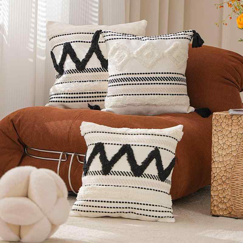 クッションカバー コットン 綿糸 編み込み タフト ジャカード織り アメリカンスタイル クラシックカラ..
