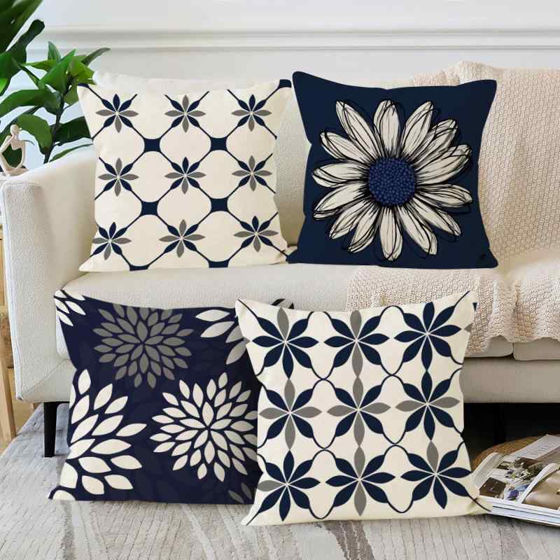 クッションカバー ストライプ チェック 幾何学模様 シンプル モダン リネン デジタルプリント リビング..