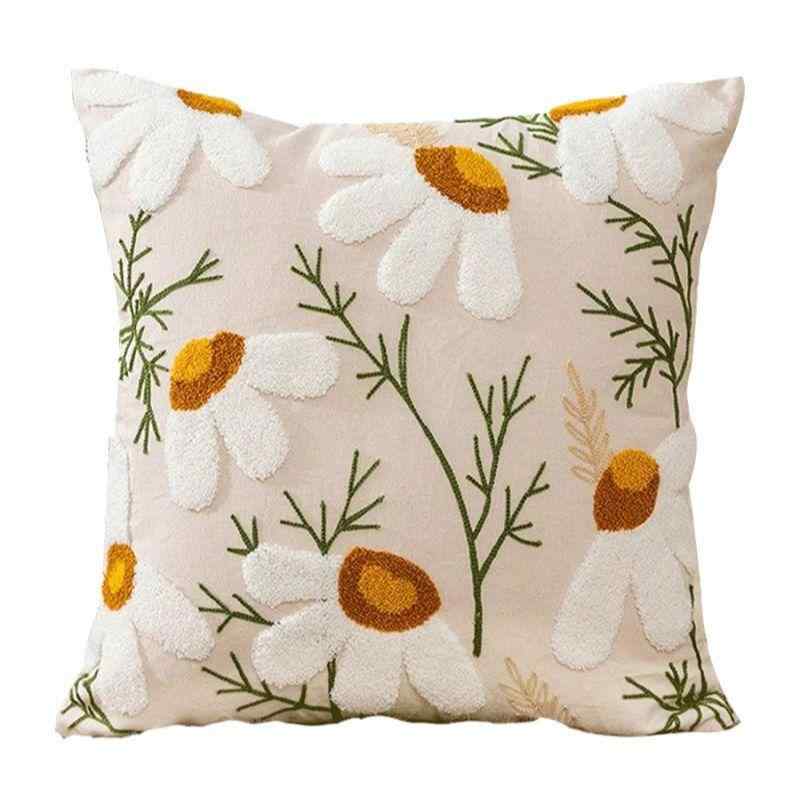 クッションカバー アメリカンカントリー 田園風 北欧風 コットン 綿 デイジー ひまわり 小花柄 刺繍 高級感 ソファ ベッド リビング 寝室 抱き枕