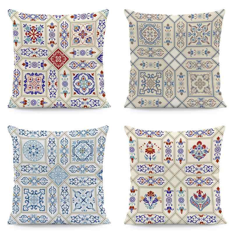 クッションカバー 北欧 軽やか 高級感 抱き枕カバー ポルトガル民族模様 45x45cm プリント ベロア ポリエステル素材 リビング 寝室 ソファ おしゃれ インテリア 淡 装飾アクセント