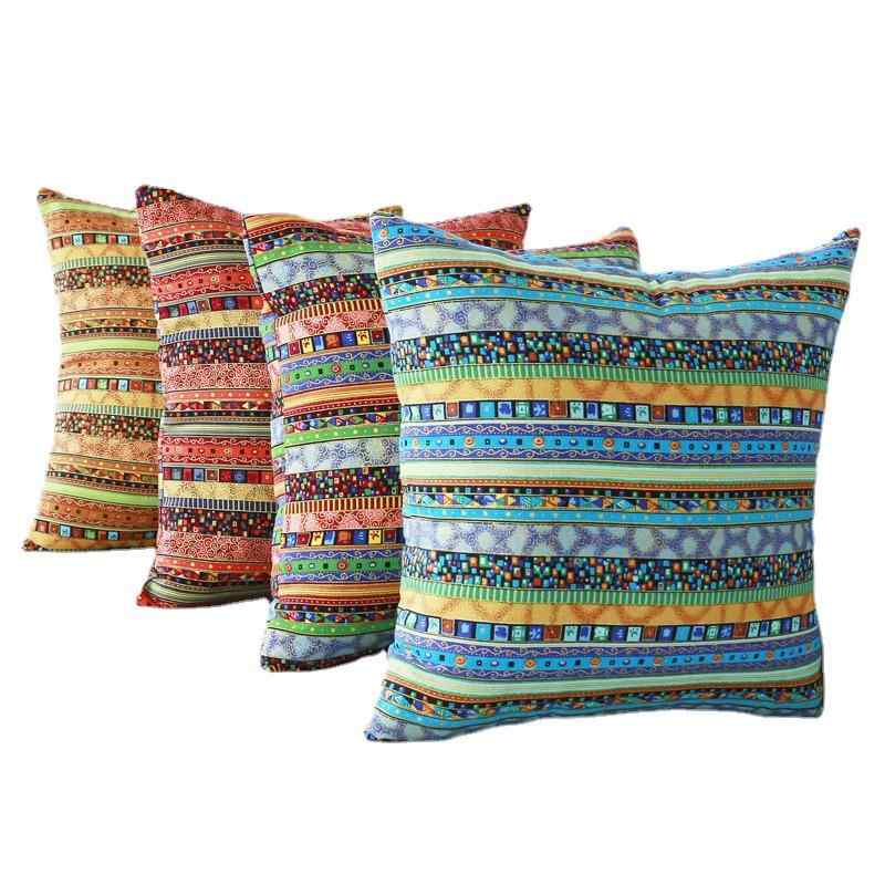 クッションカバー エスニック 民族柄 アジアン アメリカン ストライプ ボーダー 綿麻 コットンリネン ..
