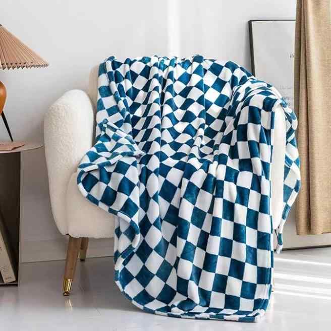 ブランケット チェッカー柄 フランネル サンゴマイヤー オフィス用 ひざ掛け お昼寝ケット 軽量 薄手 ..
