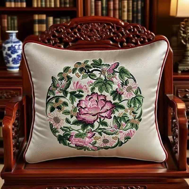 クッションカバー 中国風 クラシック レトロ 花柄刺繍 フラワー ボタニカル リビング ソファ ベッドサイド 背もたれ クッション中材セット 抱き枕 正方形 エレガント 高級感 枕カバー