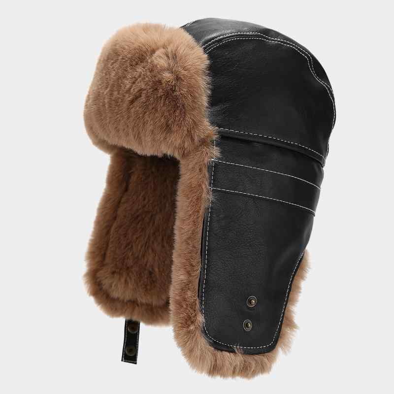 防寒帽 男女兼用 秋冬用 厚手 保温 防風 耳当て付き アウトドア サイクリング フェイクレザー ボア 大きめサイズ カジュアル トラッパーハット(4)