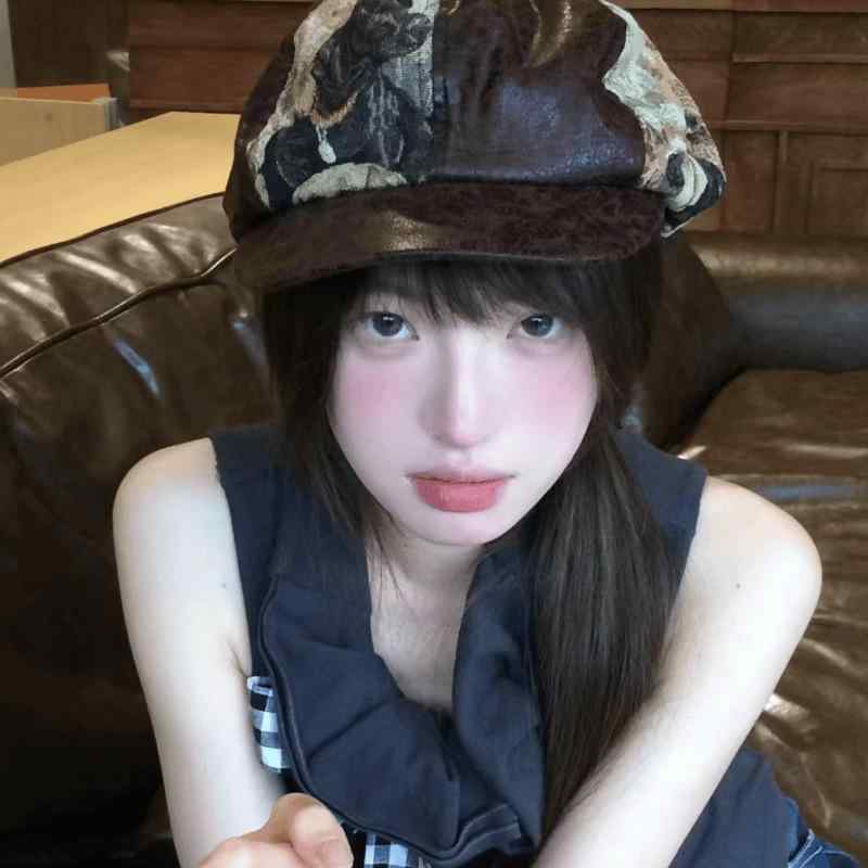 キャスケット レディース 小顔効果 ビッグシルエット 八角形 レトロ ジャガード織り 犬柄 雲モチーフ ..