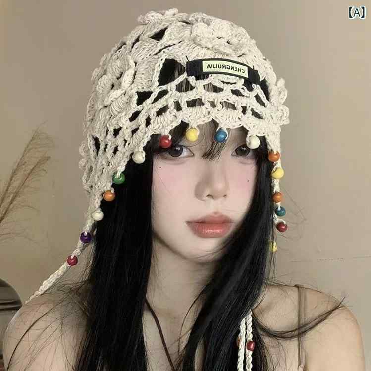 ターバン レディース ボヘミアン スタイル レトロ エスニック 民族調 フリンジ タッセル 手編み 透かし..