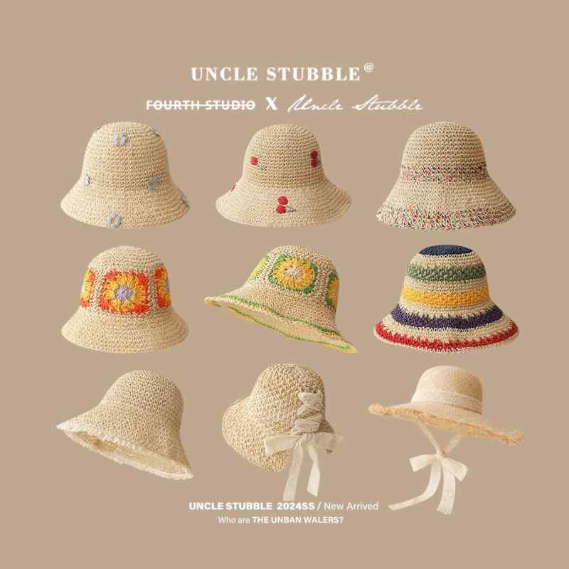 麦わら帽子 レディース フレンチレース ラフィア つば広 UVカット 日よけ バケットハット 春夏 リボン..