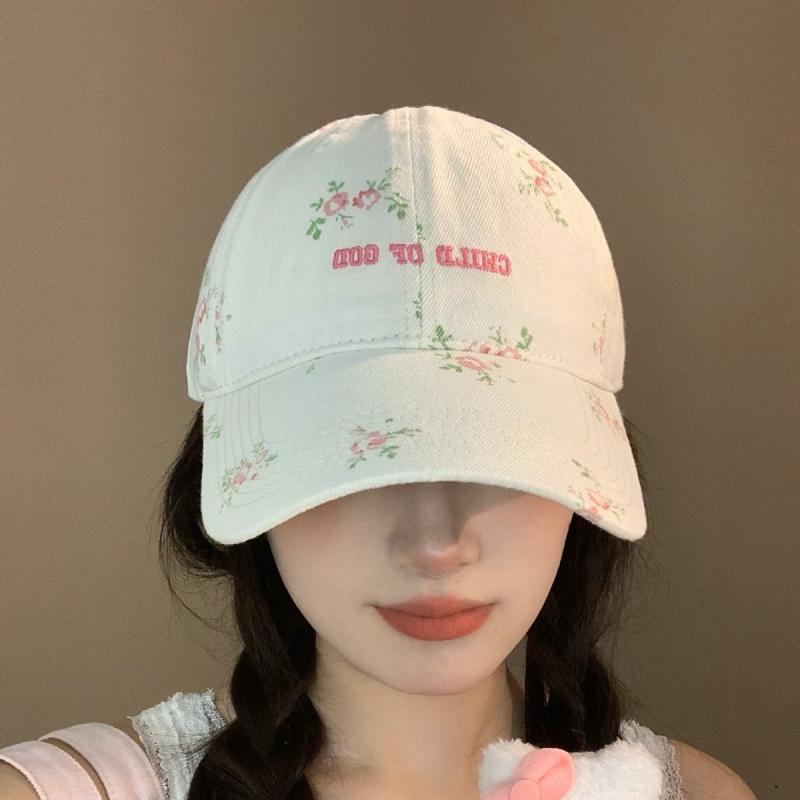 キャップ レディース 韓国 小花柄刺繍 マカロンカラー ベースボールキャップ 綿 コットン 日よけ UVカ..
