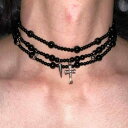 ネックレス レディース ダークゴシック レトロ 重厚感 十字架 多層 重ね付け ロングペンダント 個性的 高級感 ファッション 合金製 電気メッキ加工 秋冬