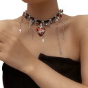 ネックレス レディース ハート スカル ドクロ クロス 十字架 タッセル フリンジ チョーカー ペンダント 個性的 パンク ヒップホップ ロック ストリート カ...