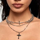 ネックレス レディース 欧米風 ダーク系 高級感 十字架 ダブルレイヤー 重ね付け エレガント 上品 ベーシック 銅製 電気メッキ加工 幾何学模様 ロングタイプ...