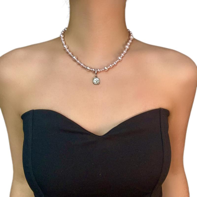 ネックレス レディース 角砂糖モチーフ バブル ジルコニア フェイクパール 合金製 ライトラグジュアリ..