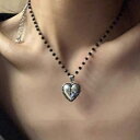 ネックレス レディース ブラック クロス ハート モチーフ ジルコニア ペンダント 甘辛ミックス クールフェミニン ステンレス製 レトロ ヴィンテージ風風 高級...