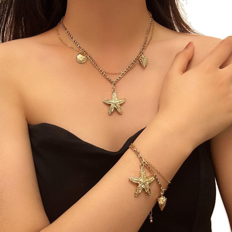 ネックレス メンズ レディース ユニセックス サージカルステンレス 高級感 個性的 レトロ ヒトデ 貝殻 モチーフ ペンダントトップ 欧米風 普段使い 装飾品 電気メッキ加工