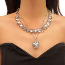 ネックレス レディース 欧米風 レトロ 個性的 ビーズ 不揃い グレークリスタル 透明感 鎖骨丈 ペンダント ハート 合金 電気メッキ加工 高級感 エレガント ...