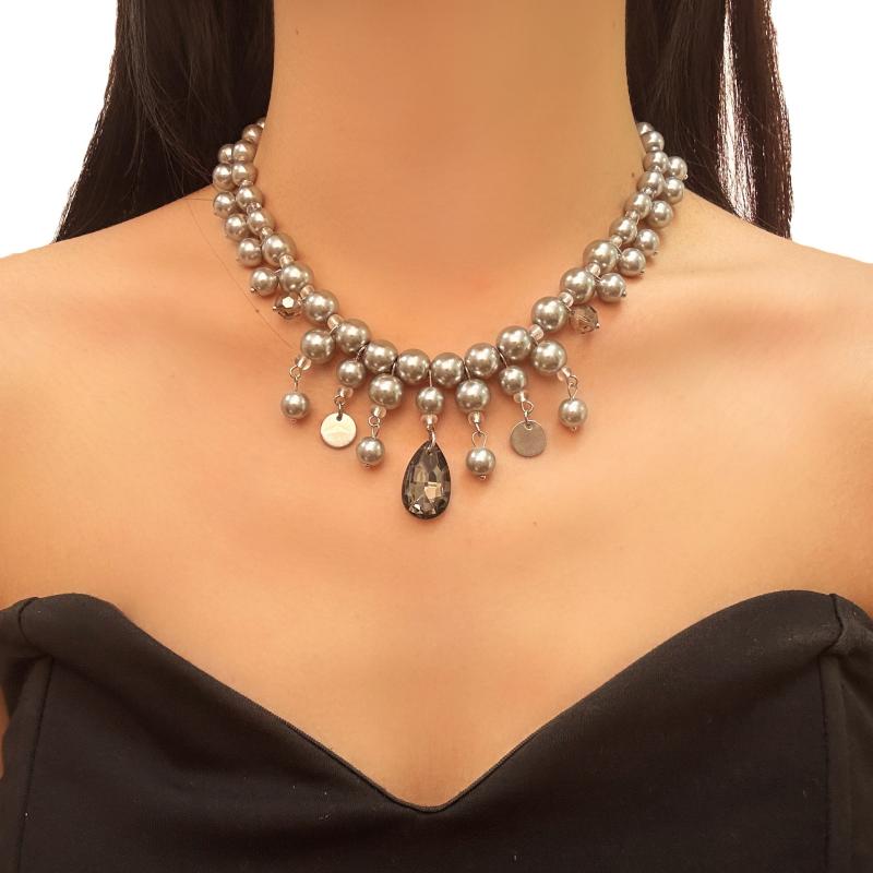 ネックレス レディース 欧米風 高級感 ドロップ レトロ 精巧 令嬢風 エレガント フェイクパール タッセル ペンダント 電気メッキ加工 パールチェーン 多層 ファッション 通勤