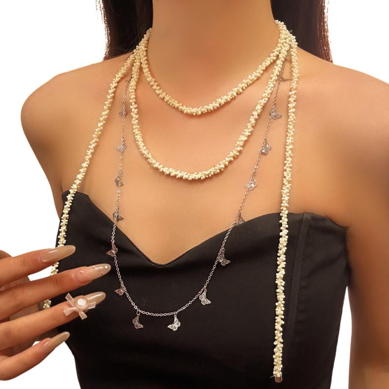 ネックレス レディース 欧米風 蝶 タッセル ビーズ チョーカー 個性派 合金製 電気メッキ加工 エレガント おしゃれ 高級感 春夏 ファッション 通勤